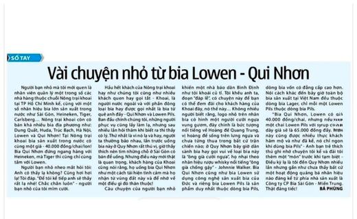 Trang gốc: Báo Quy Nhơn, chuyên mục Sổ tay, “Vài chuyện nhỏ từ bia Lowen – Qui Nhơn”